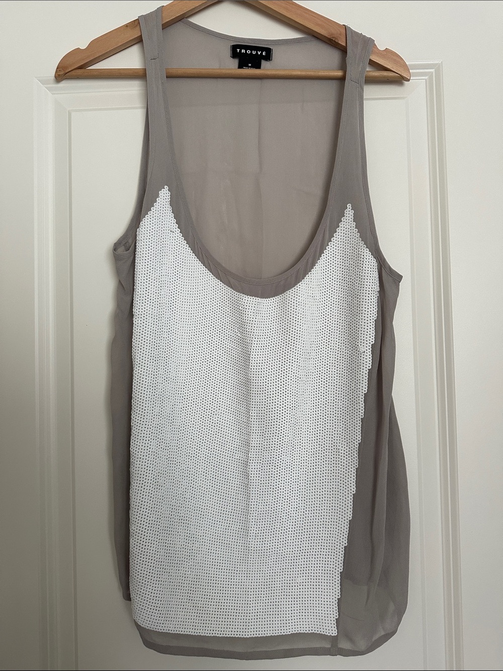 Trouve Taupe Tank with White Mesh Front Panel
